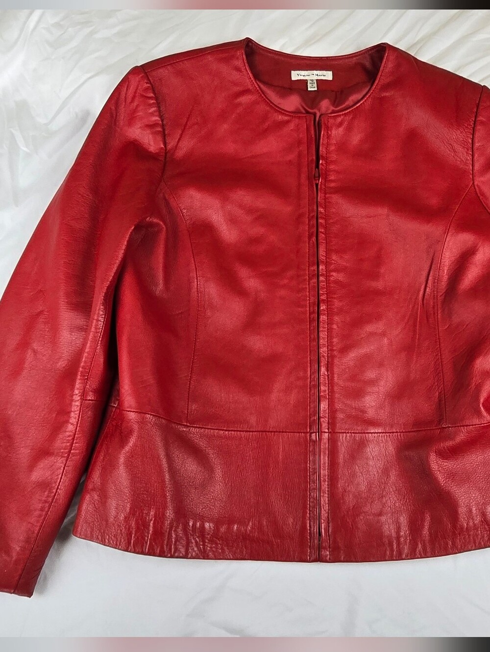 Yvonne Marie Red Lamb Leather Jacket Women's Size 12 Zip Front Soft Leather